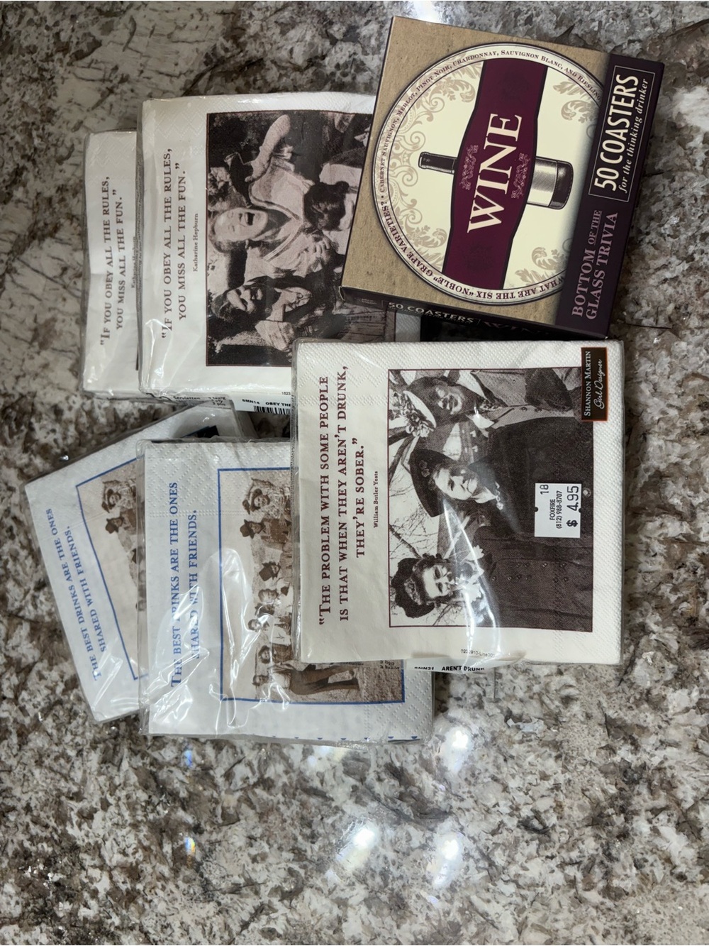 Vintage Style Wine Coasters and Beverage Napkins - Brown and Cream